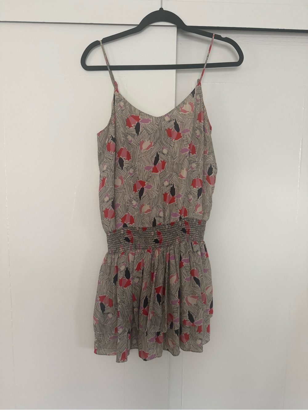 Derek Lam Floral-Print Spaghetti Strap Dress in Taupe, Red and Pink